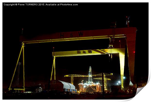 Oil rig-Belfast Harbour Print by Pierre TORNERO