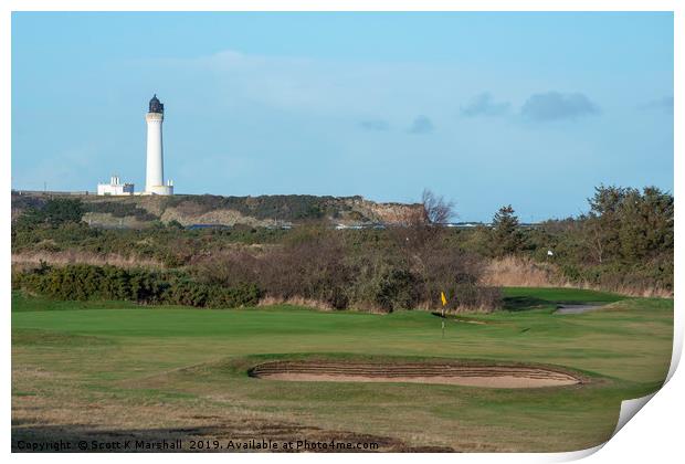 Lossiemouth Moray Golf Course n Lighthouse Print by Scott K Marshall
