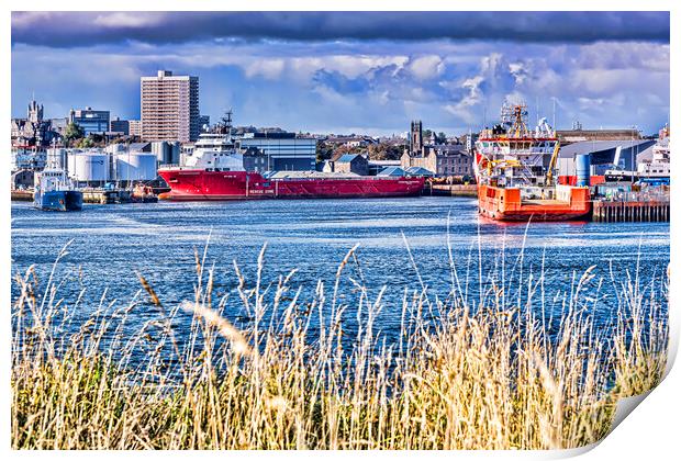 Ships at Aberdeen Harbour Print by Valerie Paterson