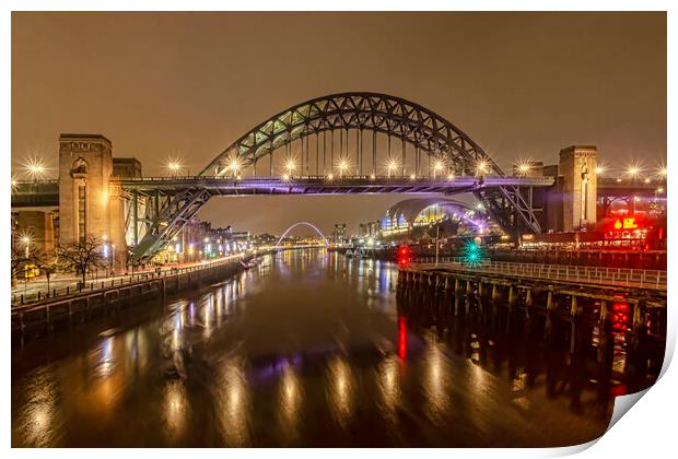 Evening Lights on the Tyne Print by Valerie Paterson