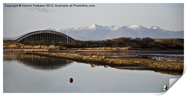 Irvine Harbour To Arran Hills Print by Valerie Paterson