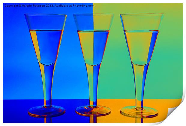 Blue & Orange Wine Glasses Print by Valerie Paterson