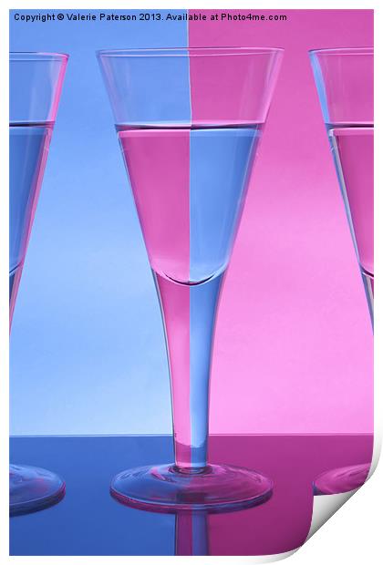 Pink & Blue Wine Glasses Print by Valerie Paterson
