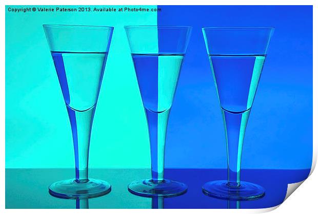 Three Wine Glasses in Blue Print by Valerie Paterson