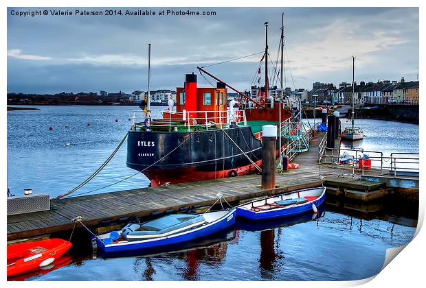 Boats on Irvine Harbour Print by Valerie Paterson