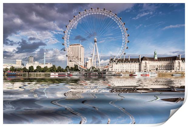 London Eye Across the Thames Print by Valerie Paterson