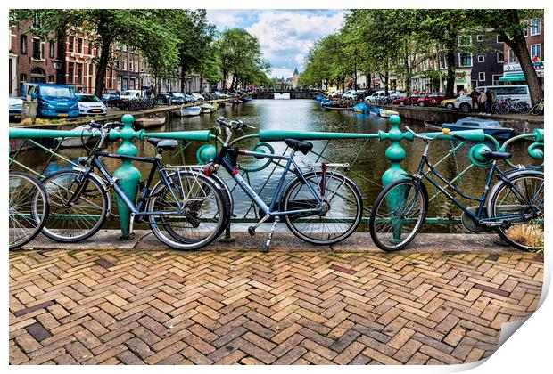 Bikes in Amsterdam Print by Valerie Paterson