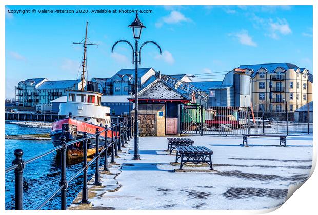 Snowy Irvine Harbour Print by Valerie Paterson