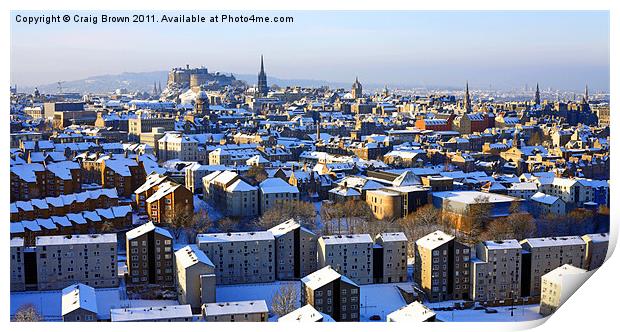 Edinburgh Rooftops in Winter Print by Craig Brown