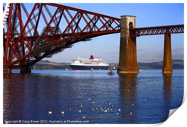 Queen Mary2 at Forth Bridge Print by Craig Brown