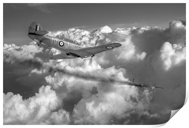 Red sash Hurricane attacks Dornier, B&W version Print by Gary Eason