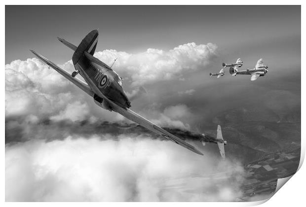Pattle Hurricane air combat, B&W version Print by Gary Eason