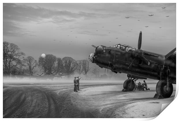 Time to go: Lancasters on dispersal B&W version Print by Gary Eason