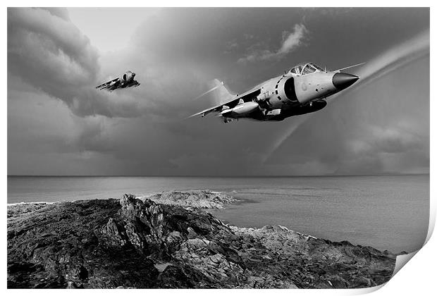 Sea Harriers over the Falklands BW Print by Gary Eason