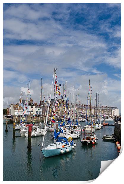 Weymouth yachts with bunting Print by Gary Eason