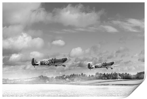 Winter ops: Spitfires, black and white version Print by Gary Eason