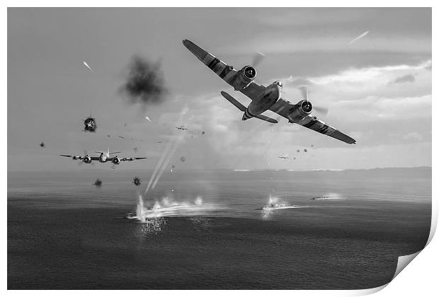 Beaufighters attacking E-boats black and white ver Print by Gary Eason