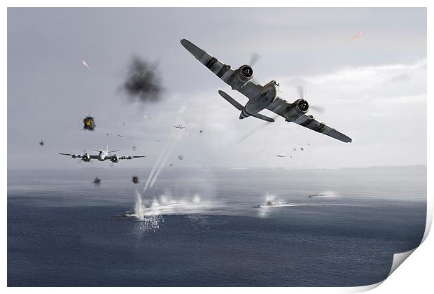 Beaufighters attacking E-boats Print by Gary Eason