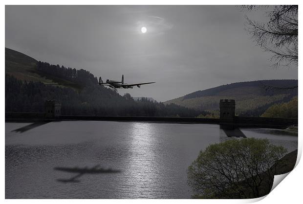 Dambusters Lancaster at the Derwent Dam at night Print by Gary Eason
