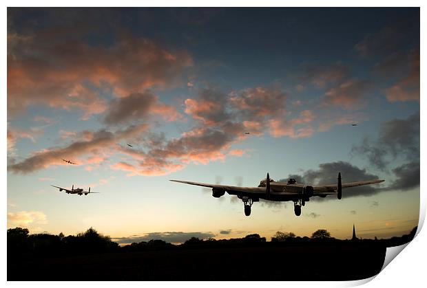 Lancasters taking off at sunset Print by Gary Eason
