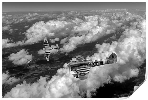 Hawker Typhoons diving black and white version Print by Gary Eason