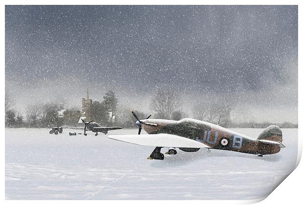 Hurricanes in the snow with church Print by Gary Eason