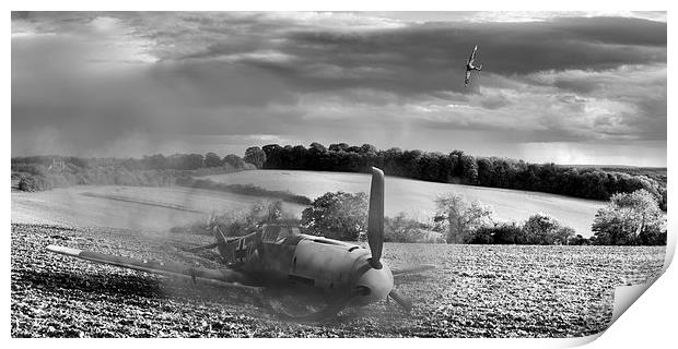 Downfall of a Bf109 black and white version Print by Gary Eason