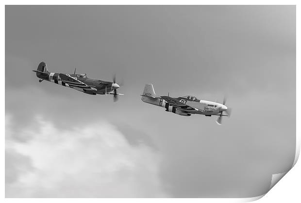 Spitfire and Mustang black and white version Print by Gary Eason