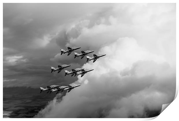 Cloud riders - the Red Arrows black and white vers Print by Gary Eason