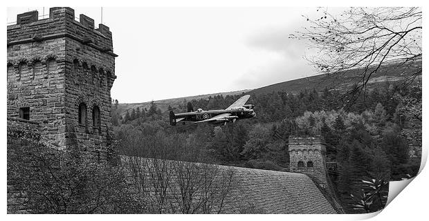 Lancaster PA474 at the Derwent Dam black and white Print by Gary Eason