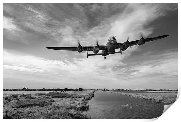 617 Squadron Lancaster training sortie B&W version Print by Gary Eason