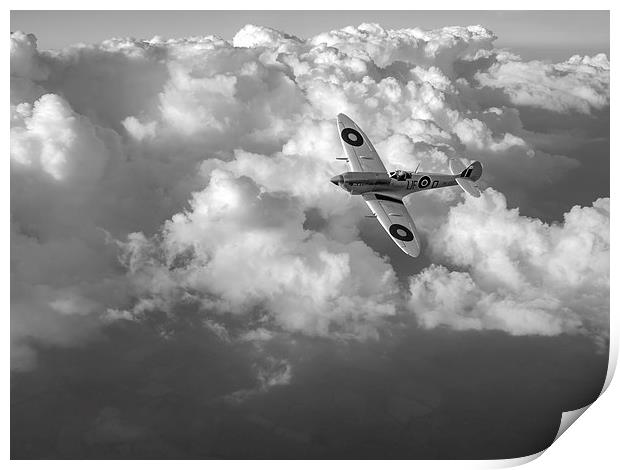 Soaring silver Spitfire cloudscape black and white Print by Gary Eason