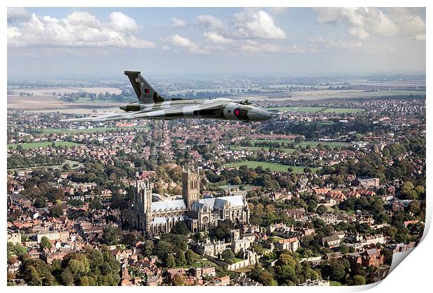 Avro Vulcan passing Lincoln Cathedral Print by Gary Eason
