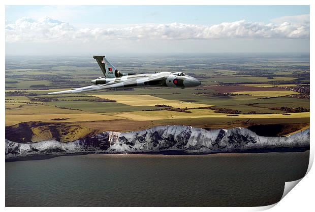 Avro Vulcan over the white cliffs of Dover Print by Gary Eason