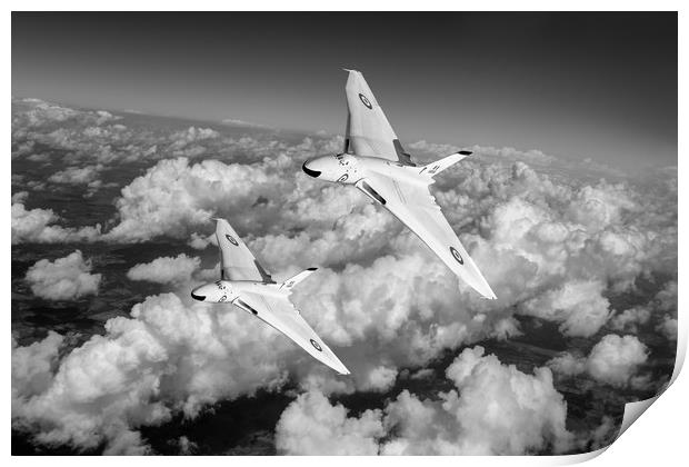Two Avro Vulcan B1 nuclear bombers BW version Print by Gary Eason