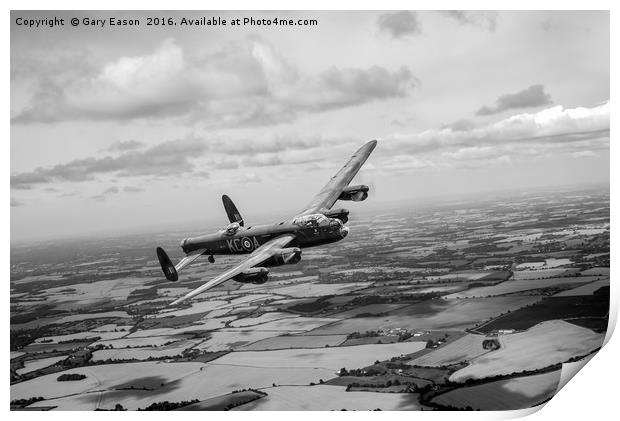 Lancaster PA474 over England B&W version Print by Gary Eason
