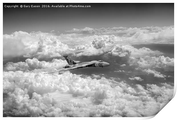 Avro Vulcan and towering clouds, B&W version Print by Gary Eason