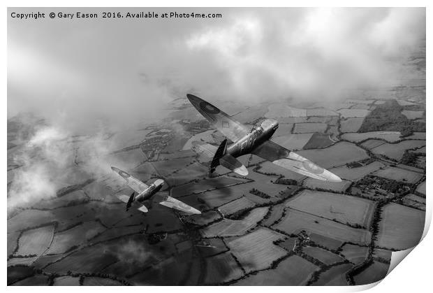 Spitfires among low clouds B&W version Print by Gary Eason