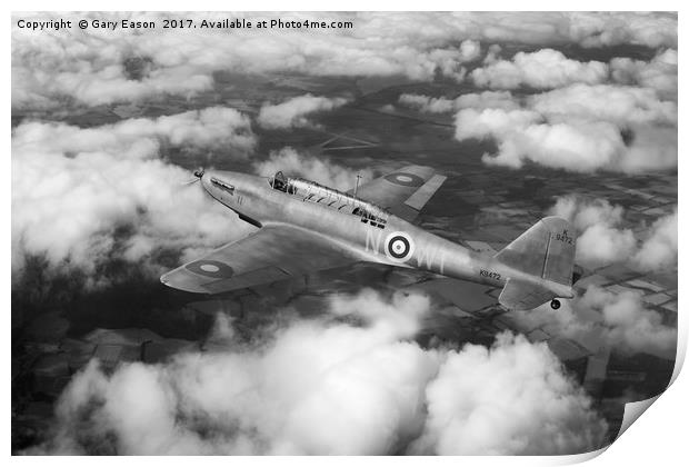 Fairey Battle in flight, B&W version Print by Gary Eason