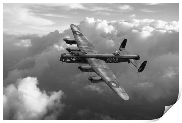 Lancaster W5005 AR-L Leader above clouds B&W Print by Gary Eason