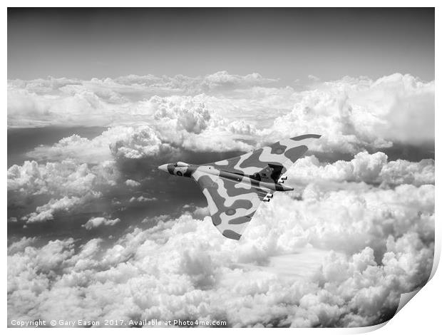 Vulcan above majestic clouds B&W version Print by Gary Eason