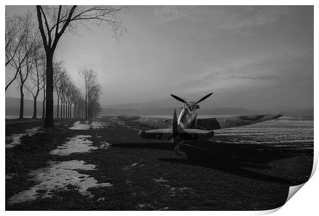 Spitfire in winter, black and white version Print by Gary Eason