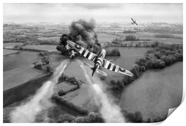 Hawker Typhoon rocket attack B&W version Print by Gary Eason