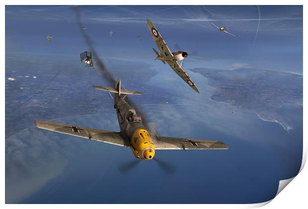 Helmut Wick shot down over Poole Bay Print by Gary Eason