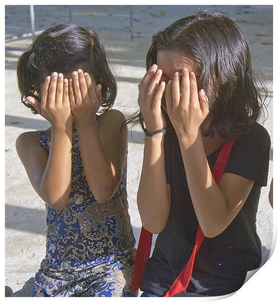 girls hiding Print by Hassan Najmy