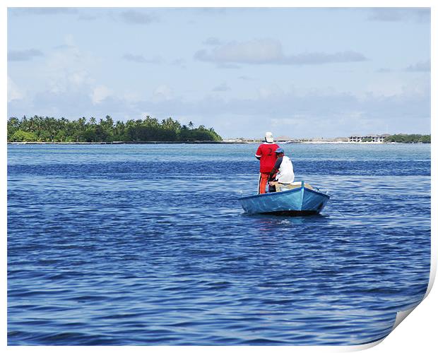 small boat in the sea Print by Hassan Najmy