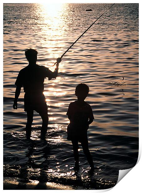 Fishing with dad Print by Hassan Najmy