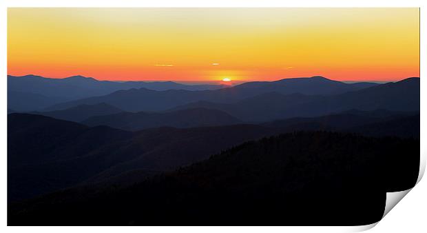 Blue Ridge Parkway Autumn Sunset over Appalachian  Print by Nataliya Dubrovskaya