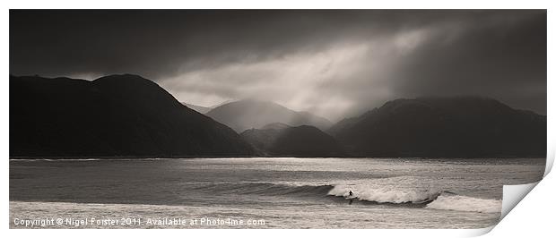 Lone Surfer Print by Creative Photography Wales