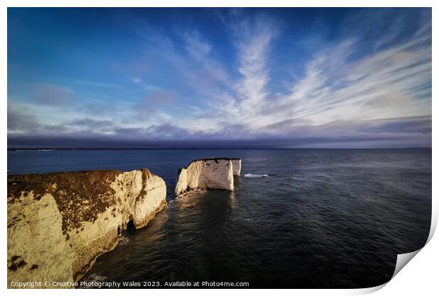 Old Harry Rocks, Jurassic Coast in Dorset Print by Creative Photography Wales